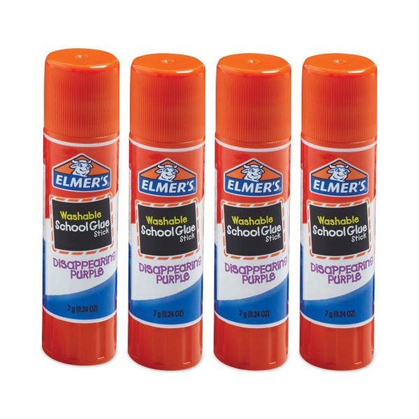 Elmer's Washable School Glue Sticks, 0.24 Oz, Applies Purple, Dries