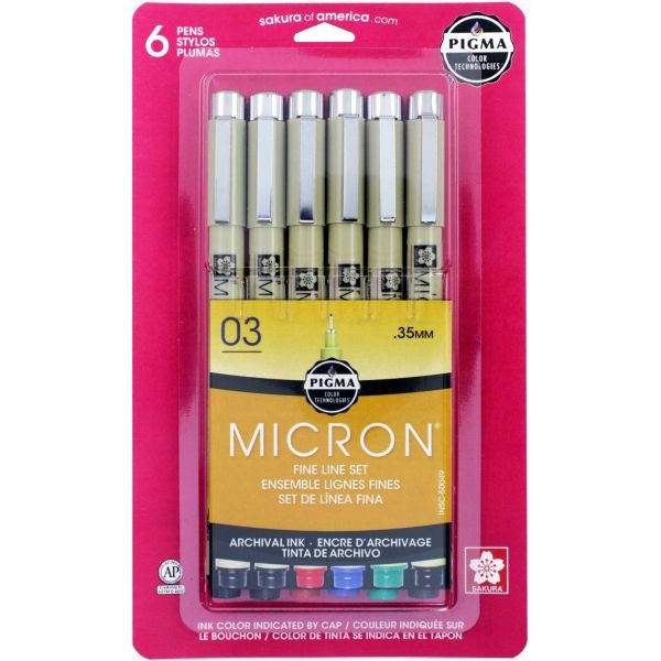 Pigma Micron Pens 03 .35Mm 6/Pkg