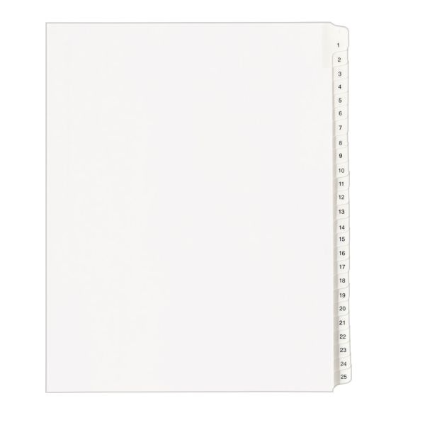 Avery Allstate-Style Collated Legal Exhibit Dividers, 8 1/2" X 11", White Dividers/White Tabs, 1–25, Pack Of 25 Tabs