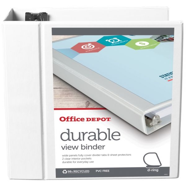 Durable View 3-Ring Binder, 5" Slant Rings, 49% Recycled, White