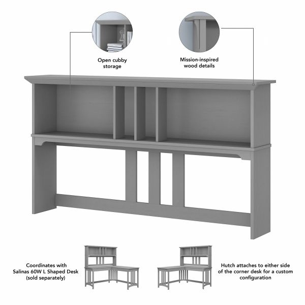 Bush Furniture Salinas 60W Hutch For L Shaped Desk In Cape Cod Gray