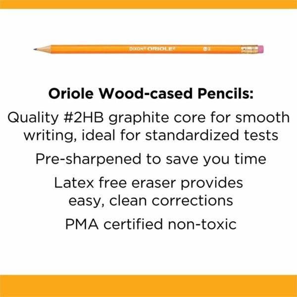 Dixon Oriole Hb No. 2 Pencils - #2 Lead - Black Lead - Yellow Wood Barrel - 144 / Box
