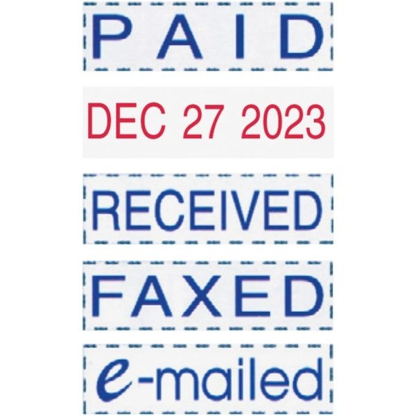 Trodat Printy Economy Micro 5-In-1 Date Stamp With Text Plates, Self-Inking, 1" X 0.75", Blue/Red