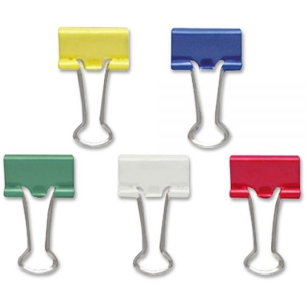 Officemate Assorted Binder Clips With Storage Tub, (12) Mini (0.5"), (12) Small (0.75"), (6) Medium (1.25"), Assorted Colors