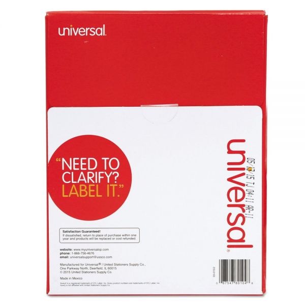 Universal White Labels, Inkjet/Laser Printers, 1 X 4, White, 20/Sheet