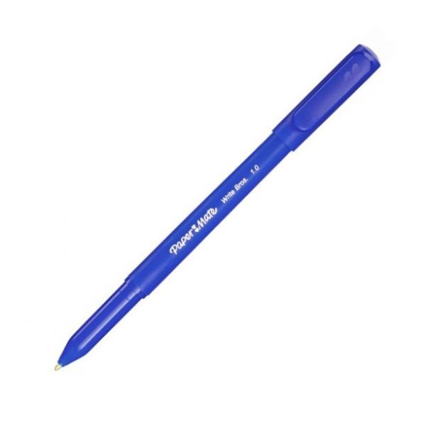 Paper Mate Write Bros. Ballpoint Pen, Stick, Medium 1 Mm, Blue Ink, Blue Barrel, Dozen