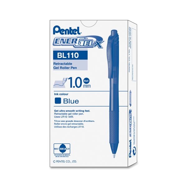 Pentel Energel-X Gel Pen, Retractable, Bold 1 Mm, Blue Ink, Translucent Blue/Blue Barrel, Dozen