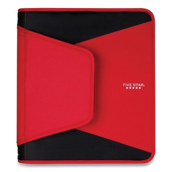 Five Star Tech Zipper Binder, 3 Rings, 1.5" Capacity, 11 X 8.5, Red/Black Accents