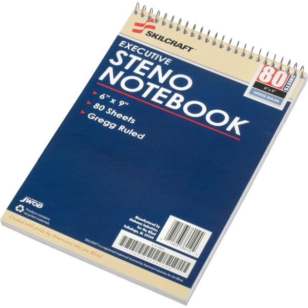 Skilcraft Steno Notebooks, 6" X 9", Gregg Ruled, 80 Pages (40 Sheets), White/Blue, Pack Of 12 (Abilityone 7530-00-223-7939)