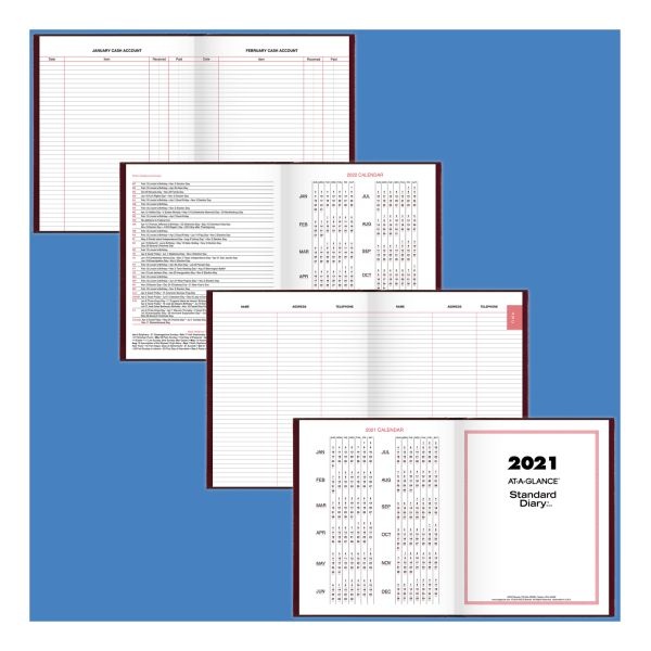 At-A-Glance Standard Diary Daily Diary, 2024 Edition, Medium/College Rule, Red Cover, (200) 9.5 X 7.5 Sheets