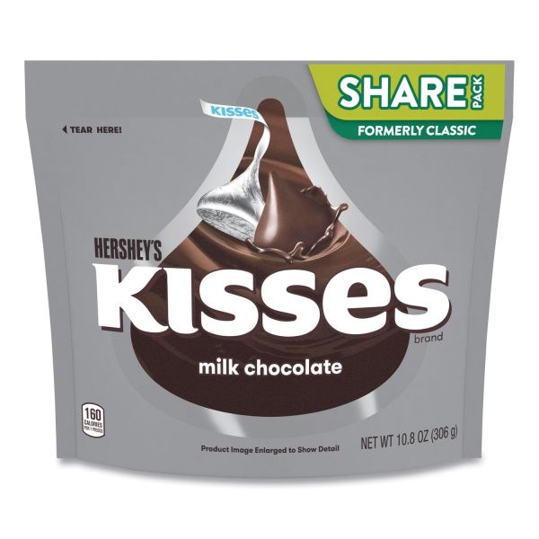 Kisses, Milk Chocolate Share Pack, Silver Wrappers, 10.8 Oz Bag, 3 Bags/Pack