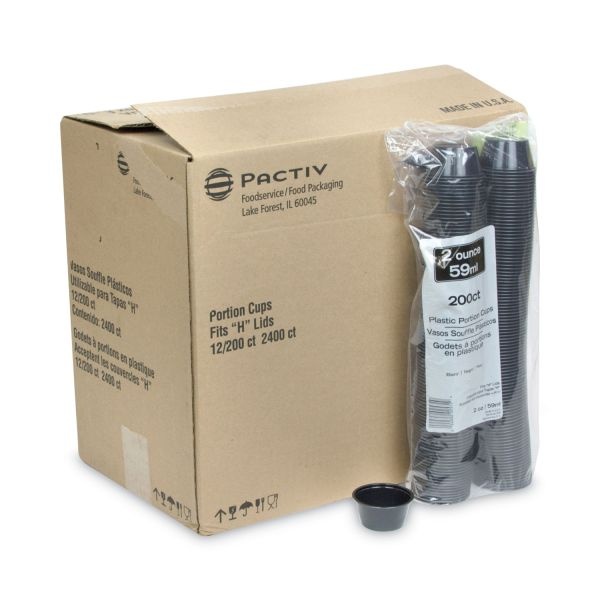 Pactiv Evergreen Plastic Portion Cup, 2 Oz, Black, 200/Bag, 12 Bags/Carton