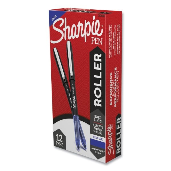 Sharpie Roller Professional Design Roller Ball Pen, Stick, Medium 0.7 Mm, Blue Ink, Black/Blue Barrel, Dozen
