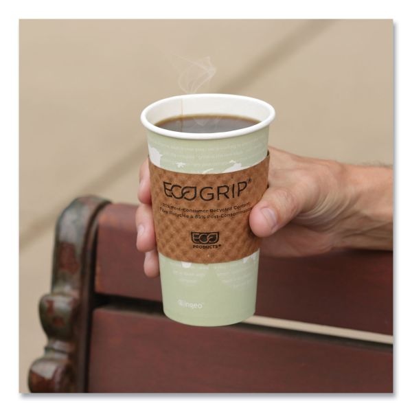 Ecogrip Cup Sleeves For 20-Oz Hot Cups, 100% Recycled, Kraft, Carton Of 1,300