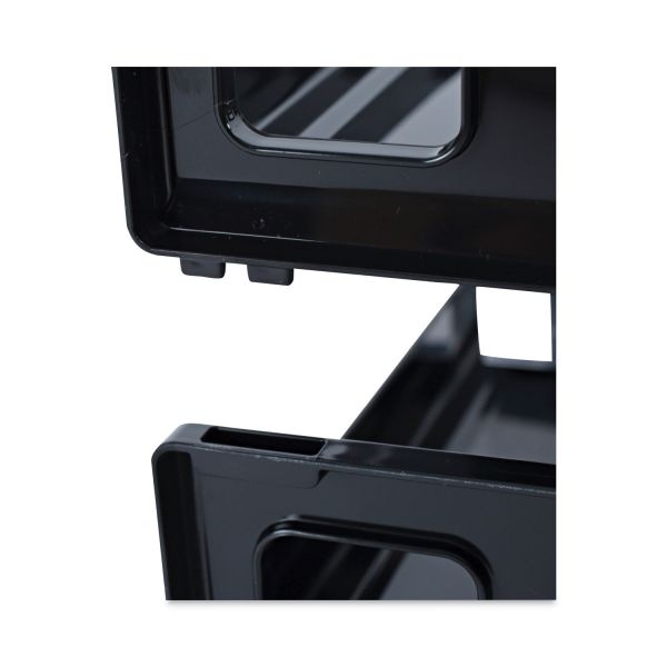 Universal Recycled Plastic Side Load Desk Trays, 2 Sections, Letter Size Files, 13" X 9" X 2.75", Black