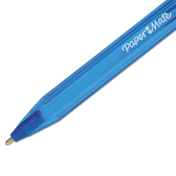 Paper Mate Inkjoy 100 Stick Pens, Medium Point, 1.0 Mm, Translucent Blue Barrels, Blue Ink, Pack Of 12 Pens
