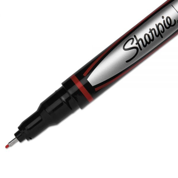 Sharpie Water-Resistant Ink Porous Point Pen, Stick, Fine 0.4 Mm, Red Ink, Black/Red Barrel, Dozen