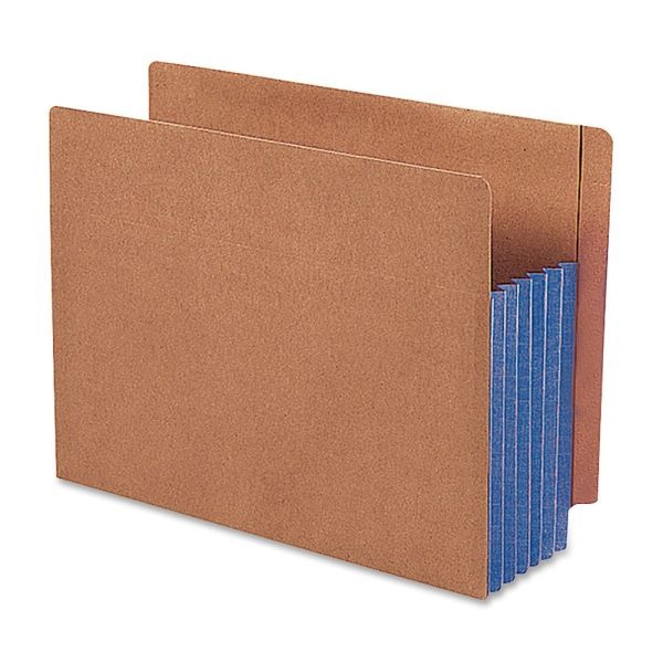 Smead Redrope Extra-Wide End-Tab File Pockets, Legal Size, 5 1/4" Expansion, 30% Recycled, Blue Gusset, Box Of 10