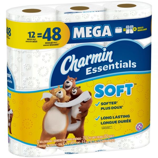 Charmin Essentials Soft 2-Ply Toilet Paper, 352 Sheets Per Roll, Pack Of 12 Rolls