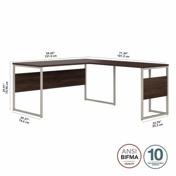 Bush Business Furniture Hybrid 60W X 30D L Shaped Table Desk With Metal Legs In Black Walnut