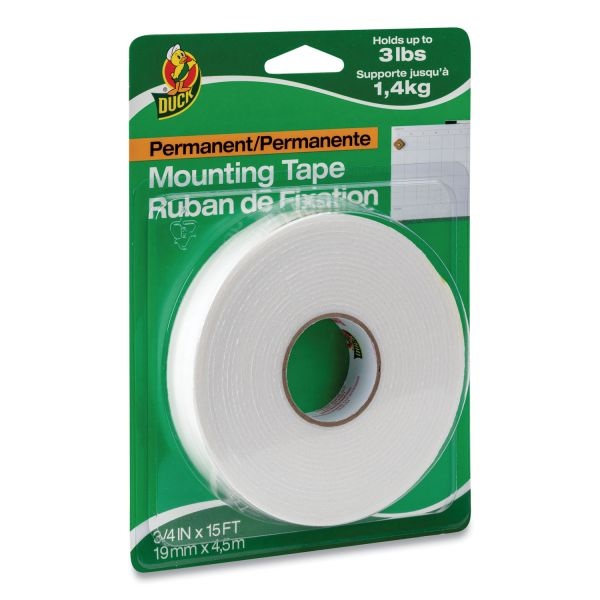 Duck Double-Stick Foam Mounting Tape, Permanent, Holds Up To 2 Lbs, 0.75" X 15 Ft, White