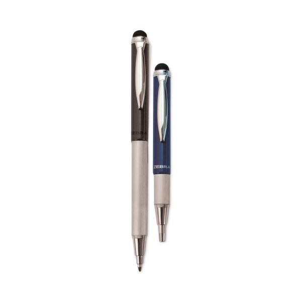 Zebra Styluspen Telescopic Ballpoint Pen/Stylus, Retractable, Medium 1 Mm, Black Ink, Blue/Gray Barrel, 2/Pack