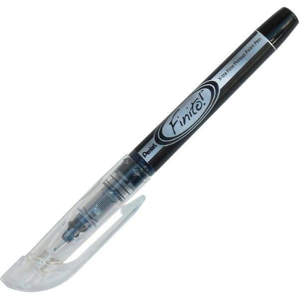 Pentel Finito! Porous Point Pen, Stick, Extra-Fine 0.4 Mm, Black Ink, Black/Silver/Clear Barrel