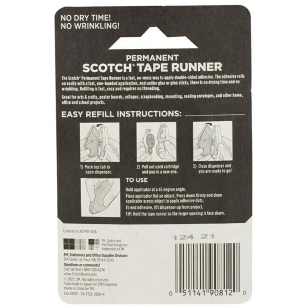 Scotch Double-Sided Tape Runner, Clear, 1/3" X 588"