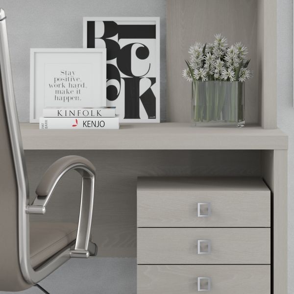 Office By Kathy Ireland Echo Credenza Desk With Hutch And Mobile File Cabinet In Gray Sand