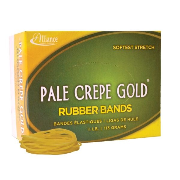 Alliance Rubber Pale Crepe Gold Rubber Bands In 1/4-Lb Box, #16, 2 1/2" X 1/16", Box Of 669