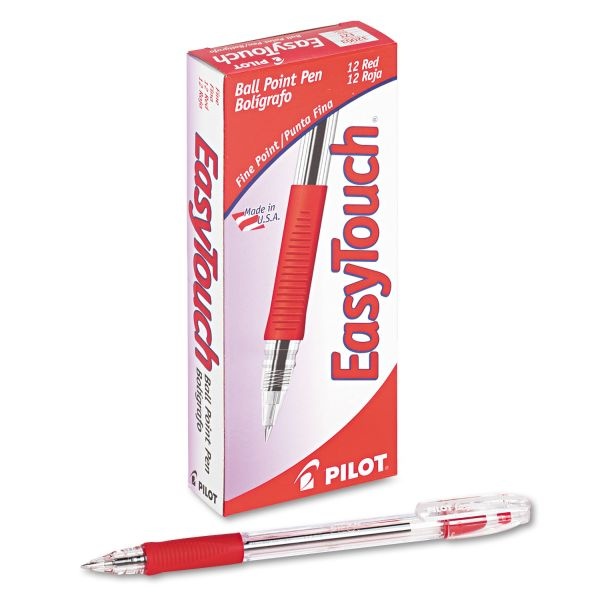 Pilot Easytouch Ballpoint Pen, Stick, Fine 0.7 Mm, Red Ink, Clear/Red Barrel, Dozen