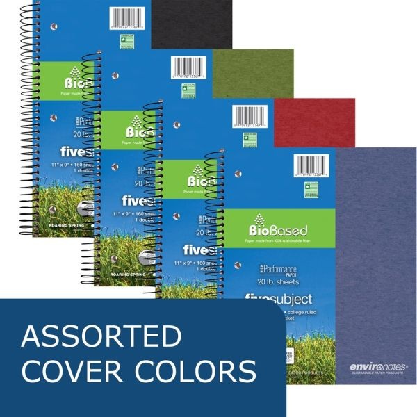 Roaring Spring Earthtones Biobased 5 Subject Notebook, Med/College Rule, Random Asst Covers, (160) 11X9 Sheets, 12/Ct