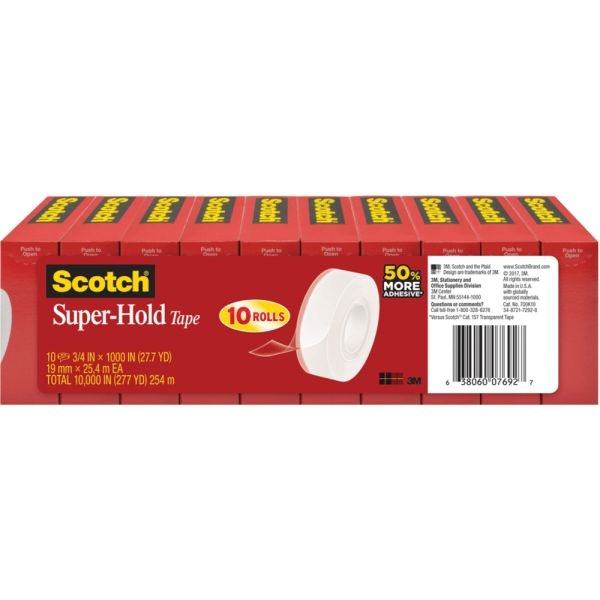 Scotch Super-Hold Tape, 3/4" X 1,000", Clear, Pack Of 10 Rolls