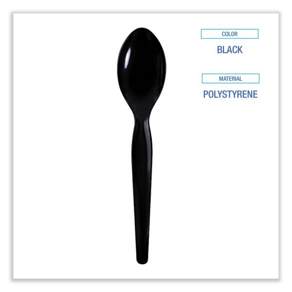 Boardwalk Heavyweight Wrapped Polystyrene Cutlery, Teaspoon, Black, 1,000/Carton