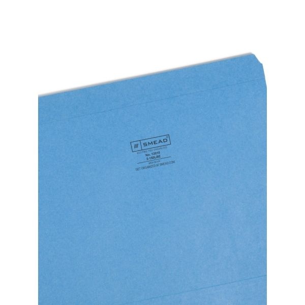 Smead Color File Folders, With Reinforced Tabs, Letter Size, Straight Cut, Blue, Box Of 100