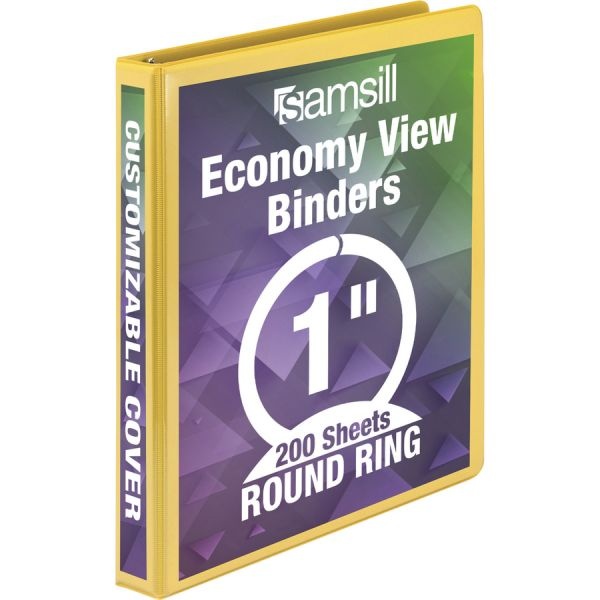 Samsill Economy 1" Round-Ring View Binder, Letter Size, Recycled, Yellow