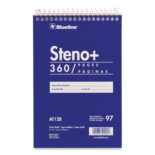 Blueline High-Capacity Steno Pad, Medium/College Rule, Blue Cover, 180 White 6 X 9 Sheets
