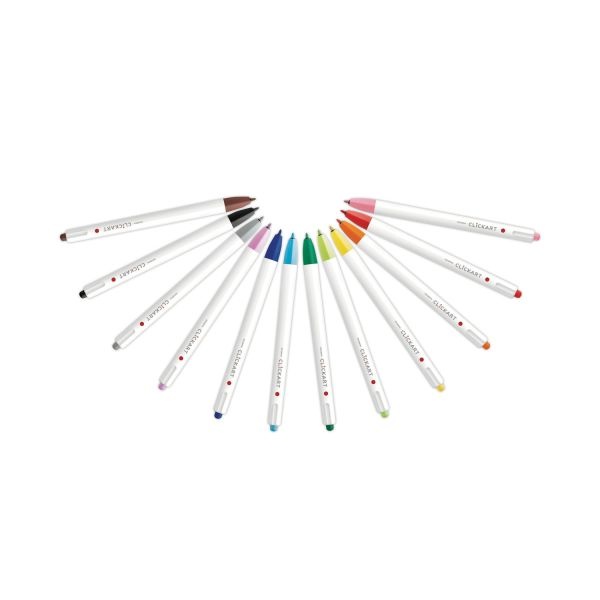 Zebra Clickart Porous Point Pen, Retractable, Fine 0.6 Mm, Assorted Ink And Barrel Colors, 12/Pack
