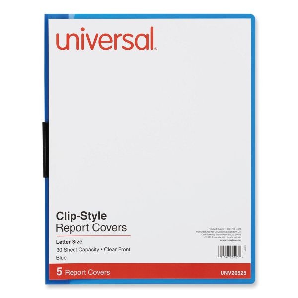 Universal Clip-Style Report Cover, Clip Fastener, 8.5 X 11, Clear/Blue, 5/Pack