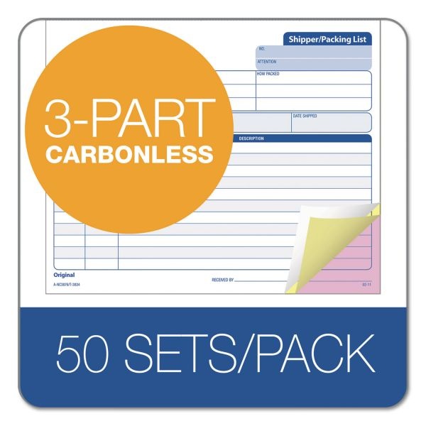 Tops Snap-Off Shipper/Packing List, Three-Part Carbonless, 8.5 X 7, 1/Page, 50 Forms