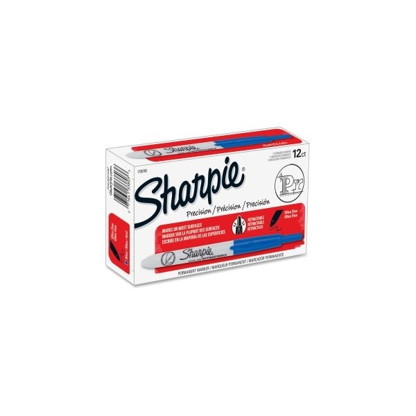 Sharpie Ultra-Fine Tip Retractable Markers, Blue, 12/Pack