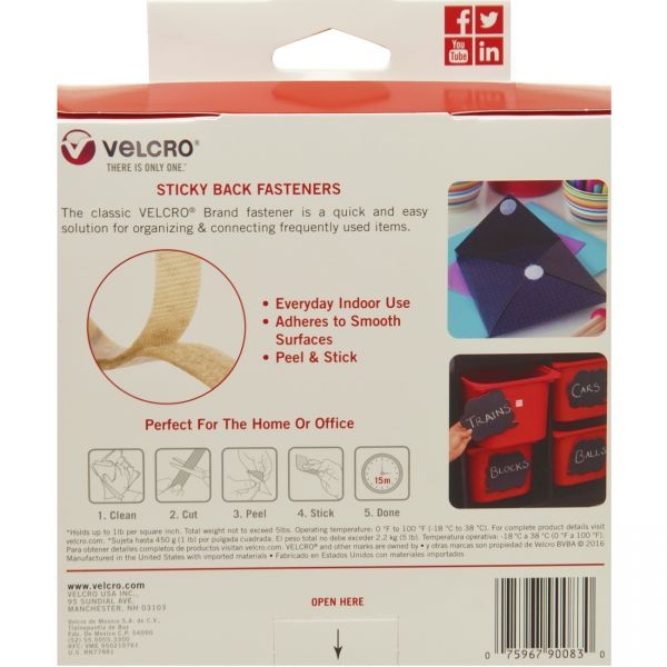 Velcro Brand Sticky Back Tape Roll, 0.75"W X 15'L, Beige