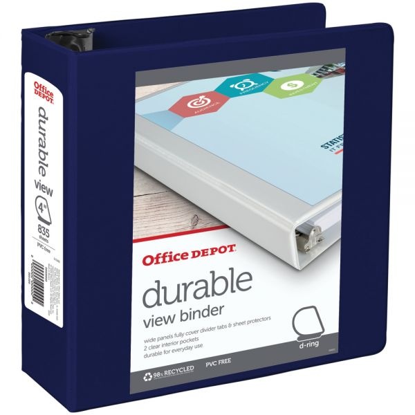 Durable View 3-Ring Binder, 4" D-Rings, 49% Recycled, Blue