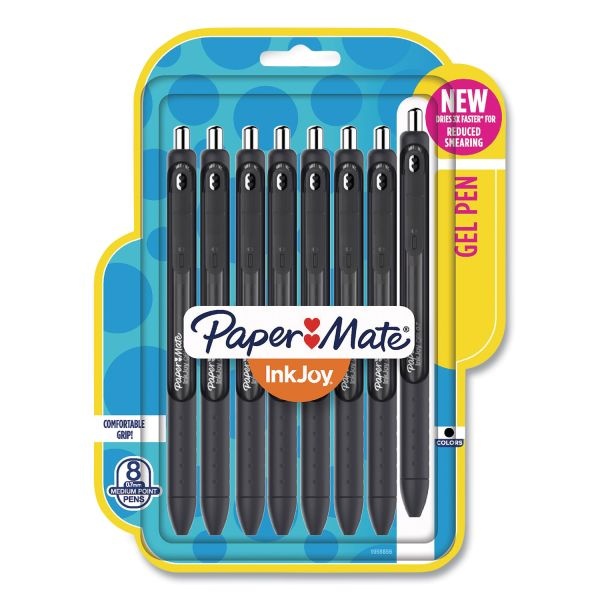 Paper Mate Inkjoy Gel Pen, Retractable, Medium 0.7 Mm, Black Ink, Black Barrel, 8/Pack