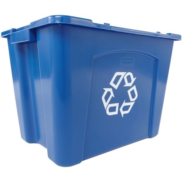 Rubbermaid Commercial Stacking Recycle Bin, Rectangular, Polyethylene, 14Gal, Blue