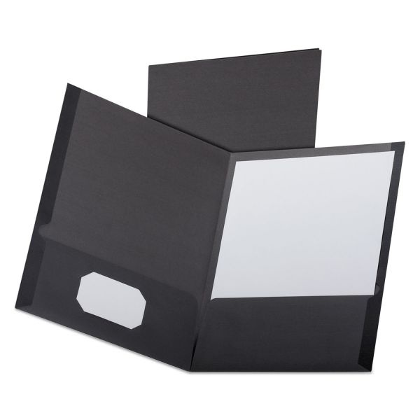Oxford Linen Finish Twin Pocket Folders, 100-Sheet Capacity, Black, 25/Box