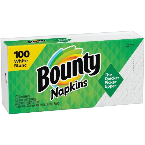 Bounty Quilted 1-Ply Napkins, 12.1" X 12", White, Pack Of 100 Napkins