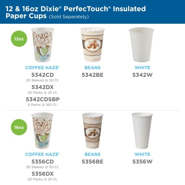 Dixie Perfectouch Hot Cups And Lids, 12 Oz, Multicolor, Pack Of 50 Cups And Lids