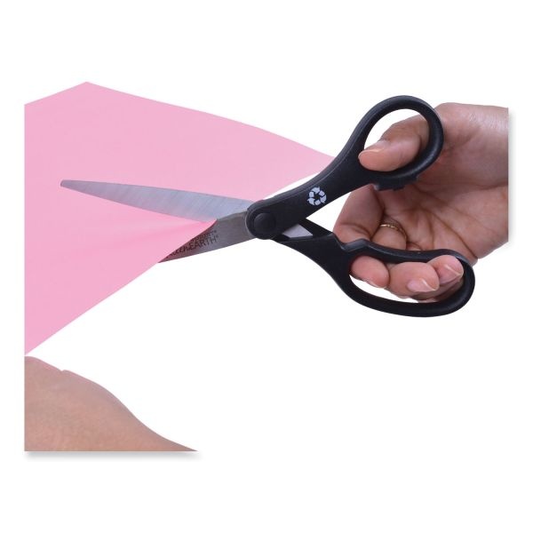 Westcott Kleenearth Basic Plastic Handle Scissors, 8" Long, 3.25" Cut Length, Black Straight Handles, 3/Pack