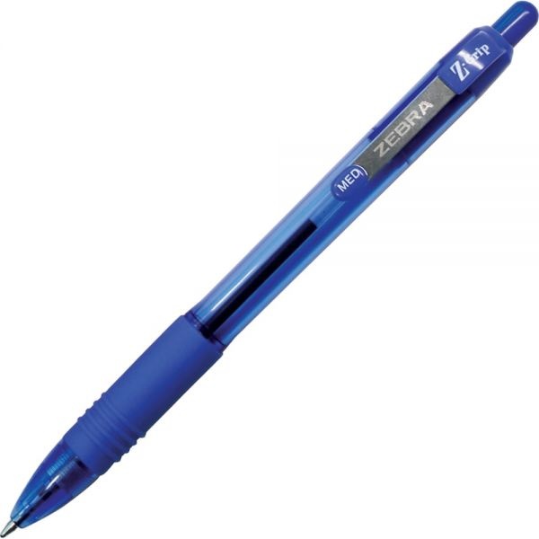 Zebra Z-Grip Ballpoint Pen, Retractable, Medium 1 Mm, Blue Ink, Clear Barrel, 12/Pack